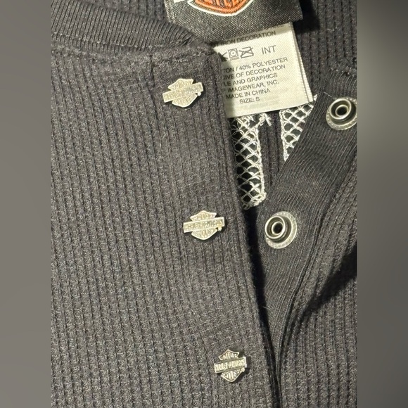 Harley Davidson Y2K Waffle Knit Woman’s Henley SZ.S Dealer Branded Blinged - Picture 4 of 11
